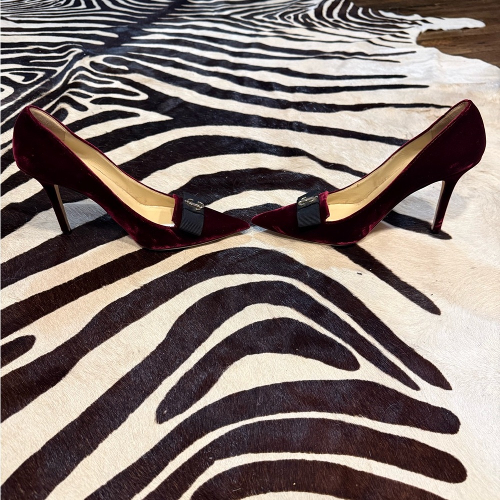 Jimmy Choo Dark Red Velvet Heels - Picture 3 of 5